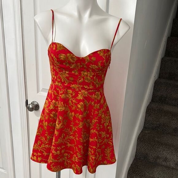 URBAN OUTFITTERS Red and Gold Floral Dress Size SP - Picture 1 of 11